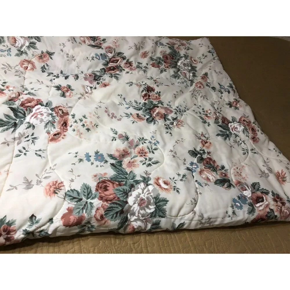 Vtg Springs Industries Floral Full Comforter 2 Shams Shabby Cottagecore Lace USA